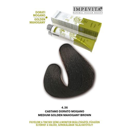 Impevita Vegán, Ammónia-PPD-rezorcin mentes krémhajfesték 100ml 4.36 Középbarna Arany Mahagóni 