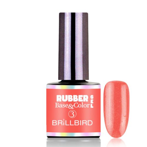 BrillBird Rubber Gel Base&Color - 3 Coral - White Shine 8ml