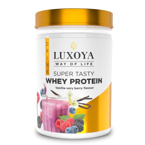 Luxoya Whey Protein - Tejsavó fehérje italpor 450g PET - Vanília-Bogyós gyümölcs ízű
