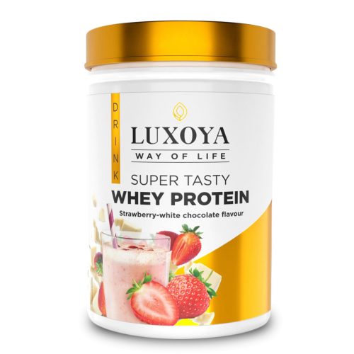 Luxoya Whey Protein - Tejsavó fehérje italpor 450g PET - Eper-Fehér csokoládé ízű