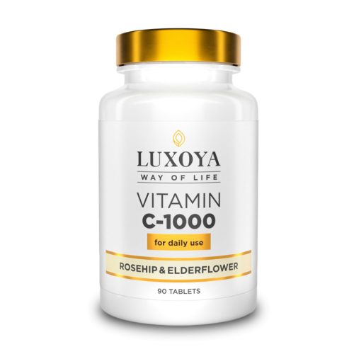 Luxoya Vitamin C 1000 - Magas Dózisú C Vitamin - Csipkebogyóval, citromhéj porral és bodzavirág porral - 90db tabletta
