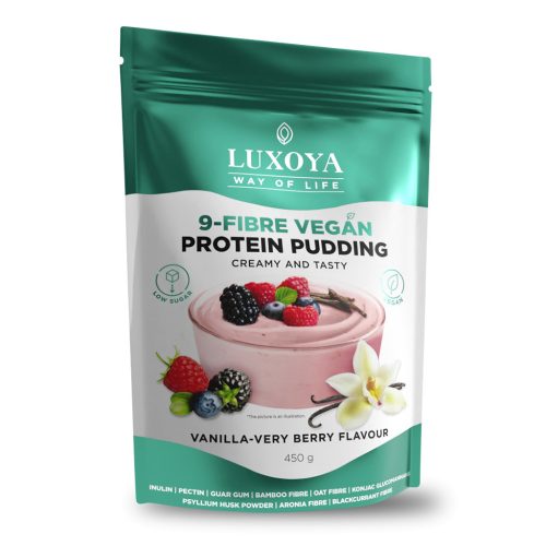 Luxoya Vegán fehérjét tartalmazó rostpuding 9 féle rosttal 450g DOY - Vanília-erdei gyümölcs ízű