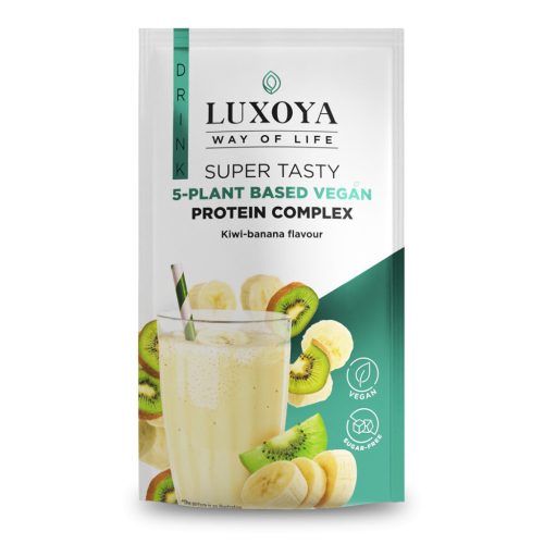 Luxoya 5 féle növényi fehérjeforrást tartalmazó vegán fehérje italpor 30g - Kivi-banán ízű