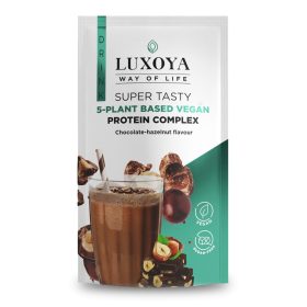   Luxoya 5 féle növényi fehérjeforrást tartalmazó vegán fehérje italpor 30g - Csokoládé-mogyoró ízű