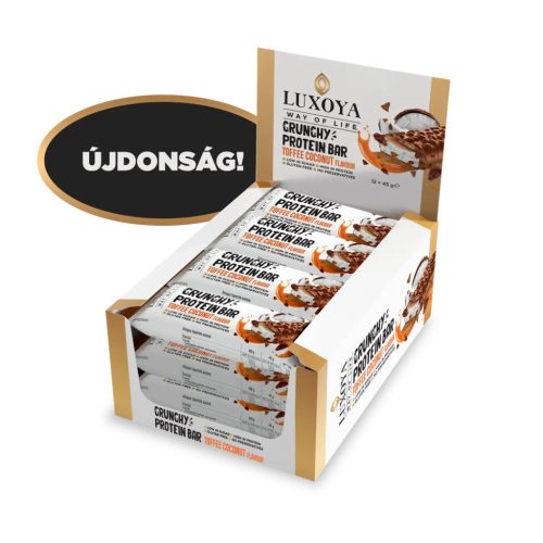 Luxoya CRUNCHY PROTEIN BAR - ROPPANÓS FEHÉRJE SZELET 12x45 g - Karamella Kókusz ízű