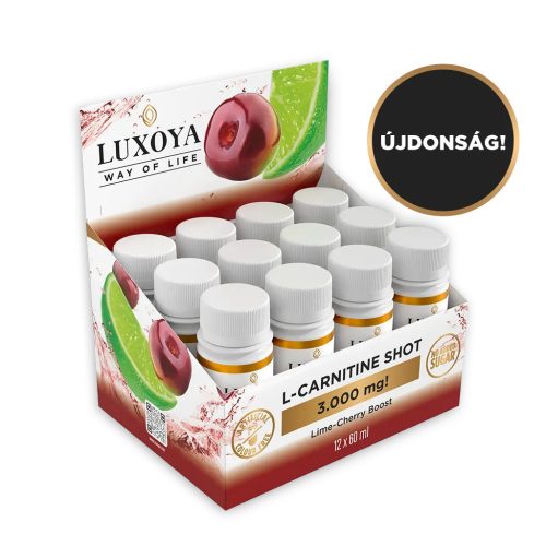 Luxoya L-CARNITINE SHOT 3.000 mg FOLYÉKONY L-KARNITIN 12x60 ml gyűjtődőboz, Meggy-lime ízű