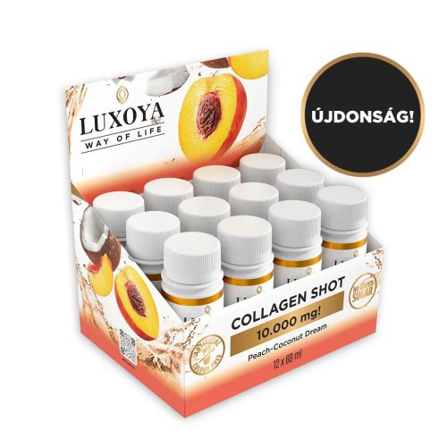 Luxoya COLLAGEN SHOT 10.000 mg FOLYÉKONY KOLLAGÉN 12x60 ml gyűjtődoboz , Őszibarack-kókusz ízű