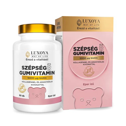 SZÉPSÉG GUMIVITAMIN – BIOTINNAL, KOLLAGÉNNEL ÉS ARANYKÖLES KIVONATTAL - Eper ízű - 60 db