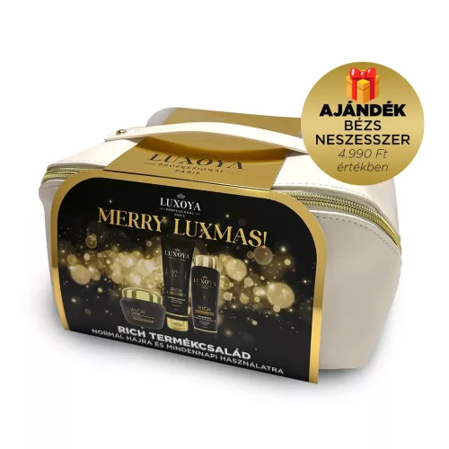 Luxoya RICH Karácsonyi Ajándékcsomag + Ajándék Beige Neszesszer (normál hajra)